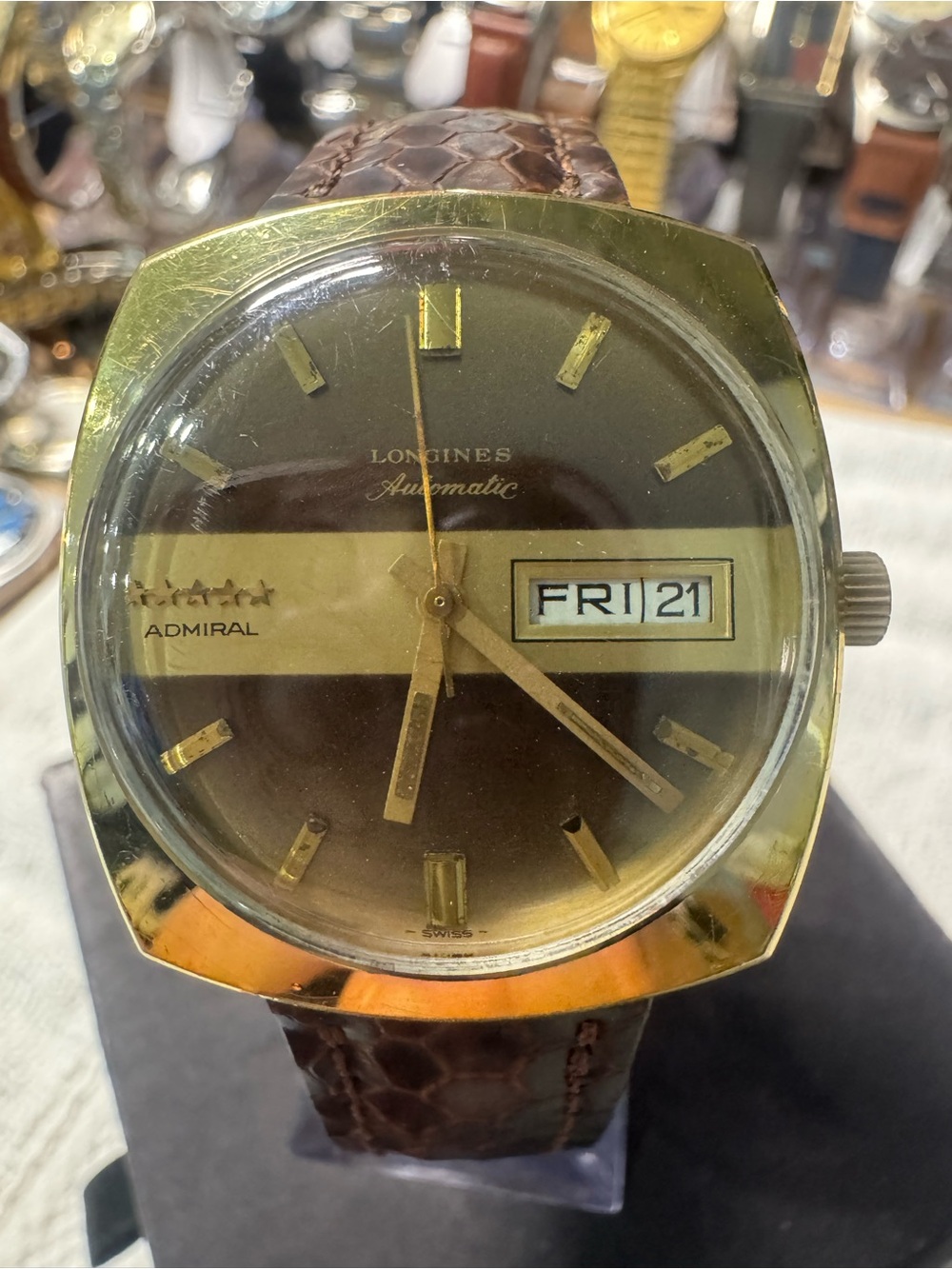 #231 Longines Gold and Brown Admiral Automatic Wristwatch